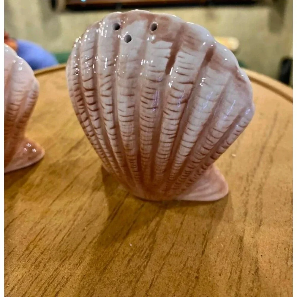 American Atelier Stoneware Seashell Salt & Pepper Shakers Collectible